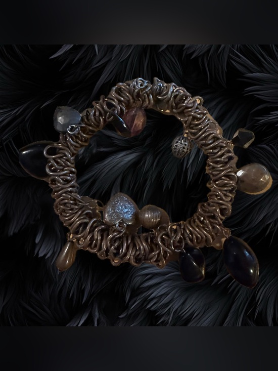 Jewelry - Vintage Y2K Gunmetal Coil Stretch Charm Bracelet Boho Whimsigoth